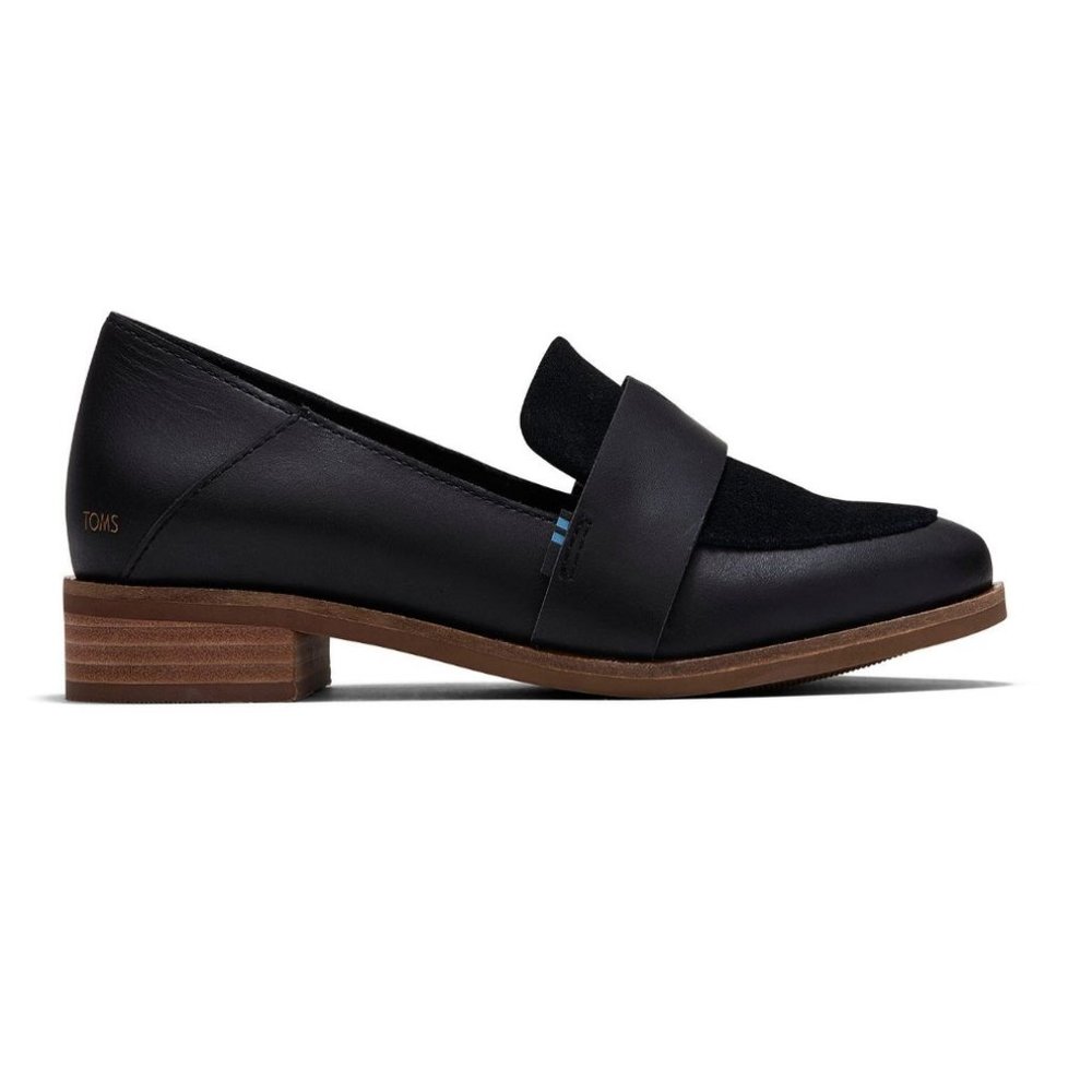NEW TOMS Estel Leather Suede Loafer Black Size 5.5